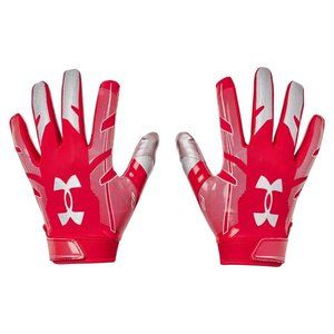 Under Armour Men's UA F8 Football Gloves Red/Metallic Silver Super Sticky Grip